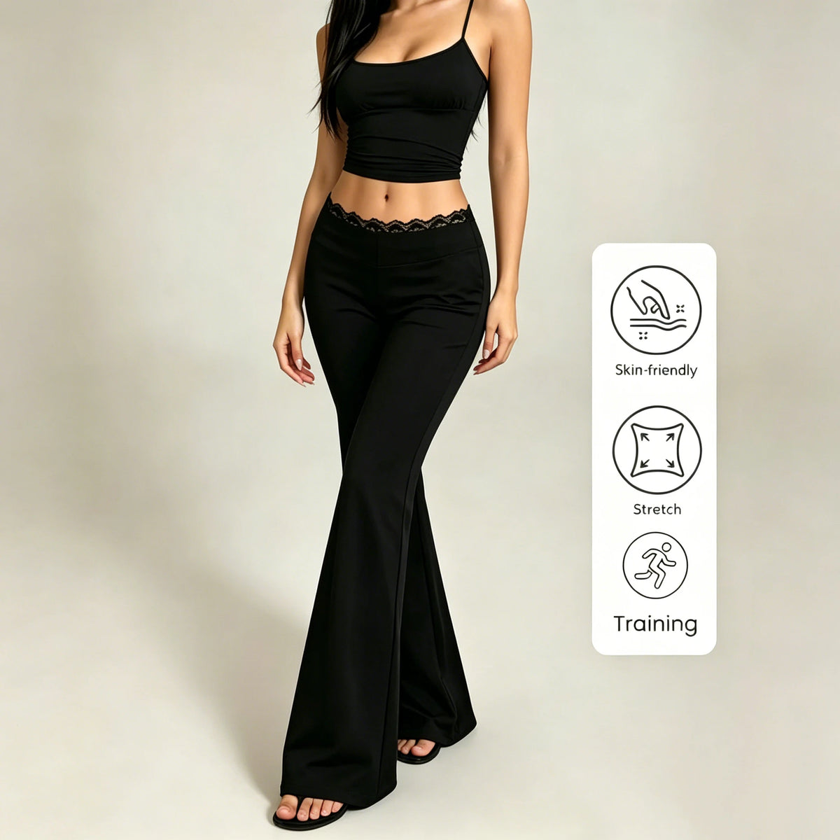 Women's High-Waisted Lace Flare Pants – Stretchy Elegant Leggings