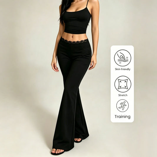 Women's Black High-Waisted Lace Flare Pants