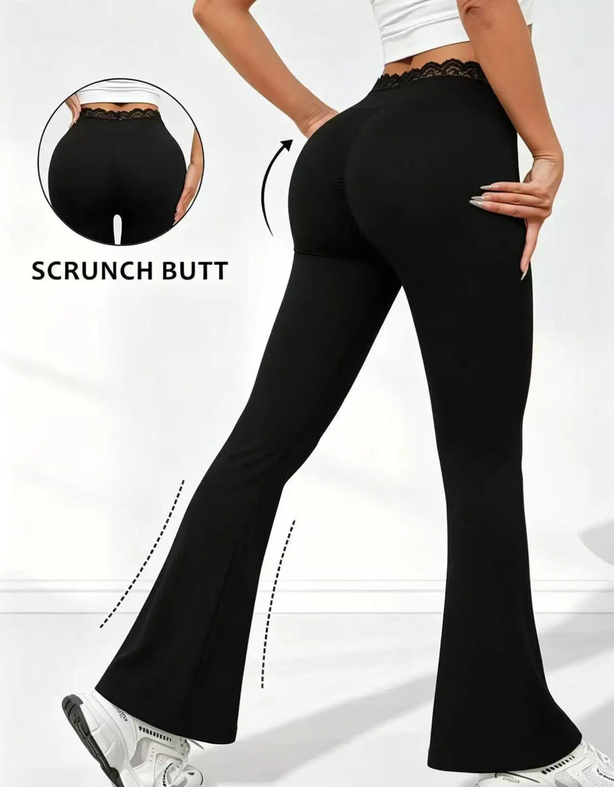Women's High-Waisted Lace Flare Pants – Stretchy Elegant Leggings