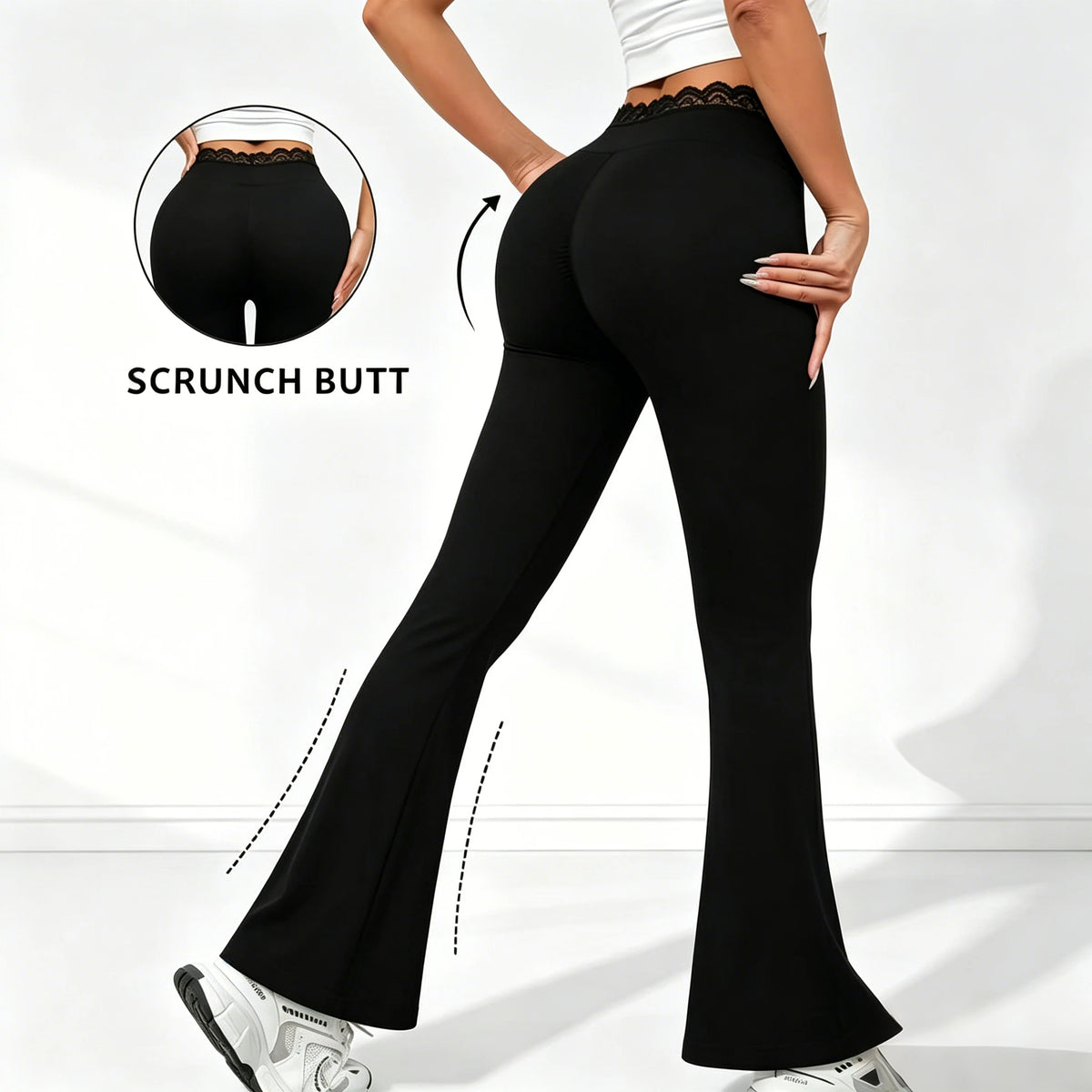 Women's High-Waisted Lace Flare Pants – Stretchy Elegant Leggings