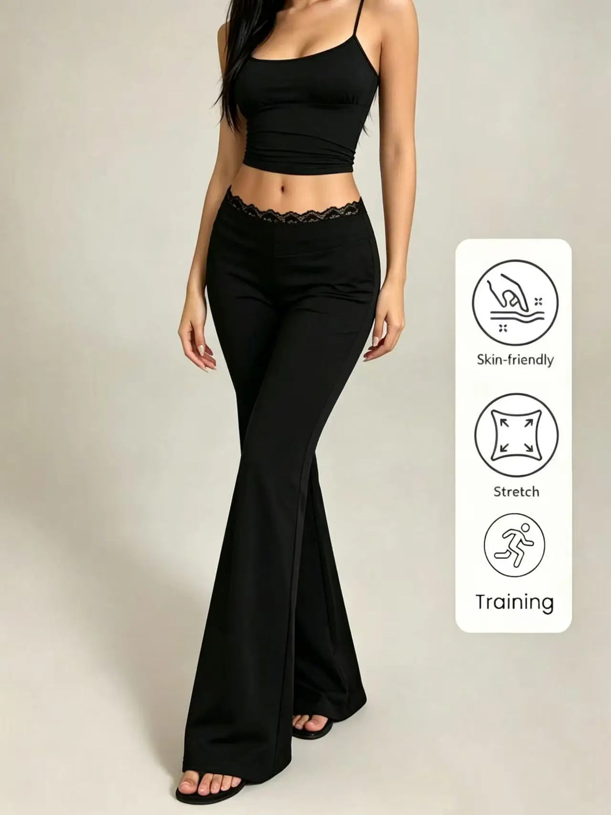 Women's High-Waisted Lace Flare Pants – Stretchy Elegant Leggings