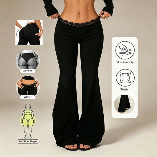 Women's High-Waisted Lace Flare Pants – Stretchy Elegant Leggings