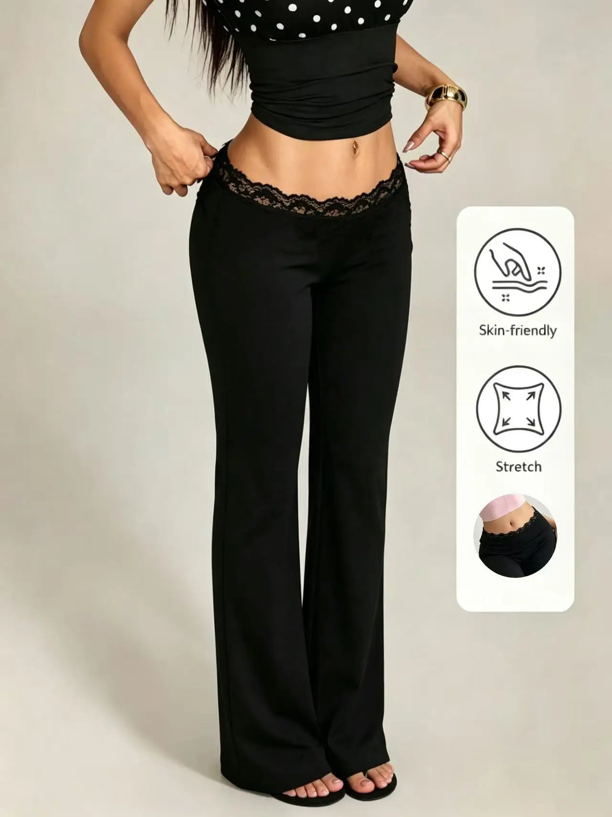 Women's High-Waisted Lace Flare Pants – Stretchy Elegant Leggings
